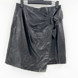 BAILEY/44 Black Faux Leather Wrap Mini Skirt Party Cocktail Womens Medium